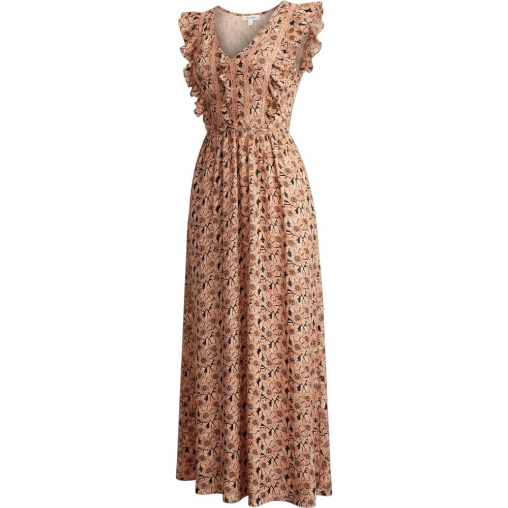 Womens Floral Dress Maxi XS Cottagecore Boho Romantic Countryside Ruffles